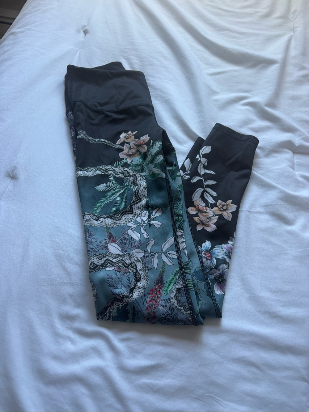 Noli Floral Print Leggings in Black & Teal